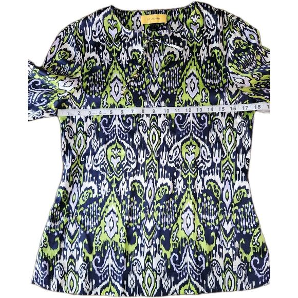 St John Multicolor Ikat Print Long Sleeve Silk Blouse Women’s Size SP Boho - Picture 7 of 8